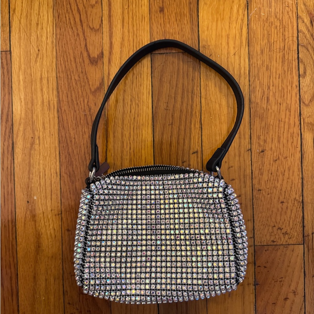 Crystal Embellished Silver Mini Shoulder Bag